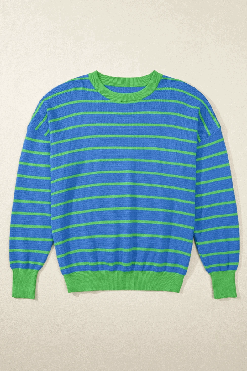 Striped Round Neck Long Sleeve Sweater - Love Salve 
