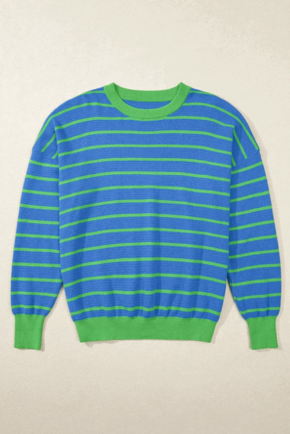 Striped Round Neck Long Sleeve Sweater - Love Salve 