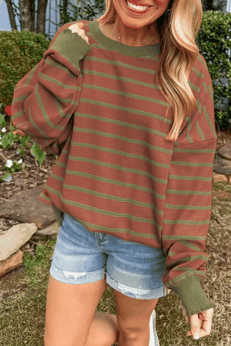 Striped Round Neck Long Sleeve Sweater - Love Salve 
