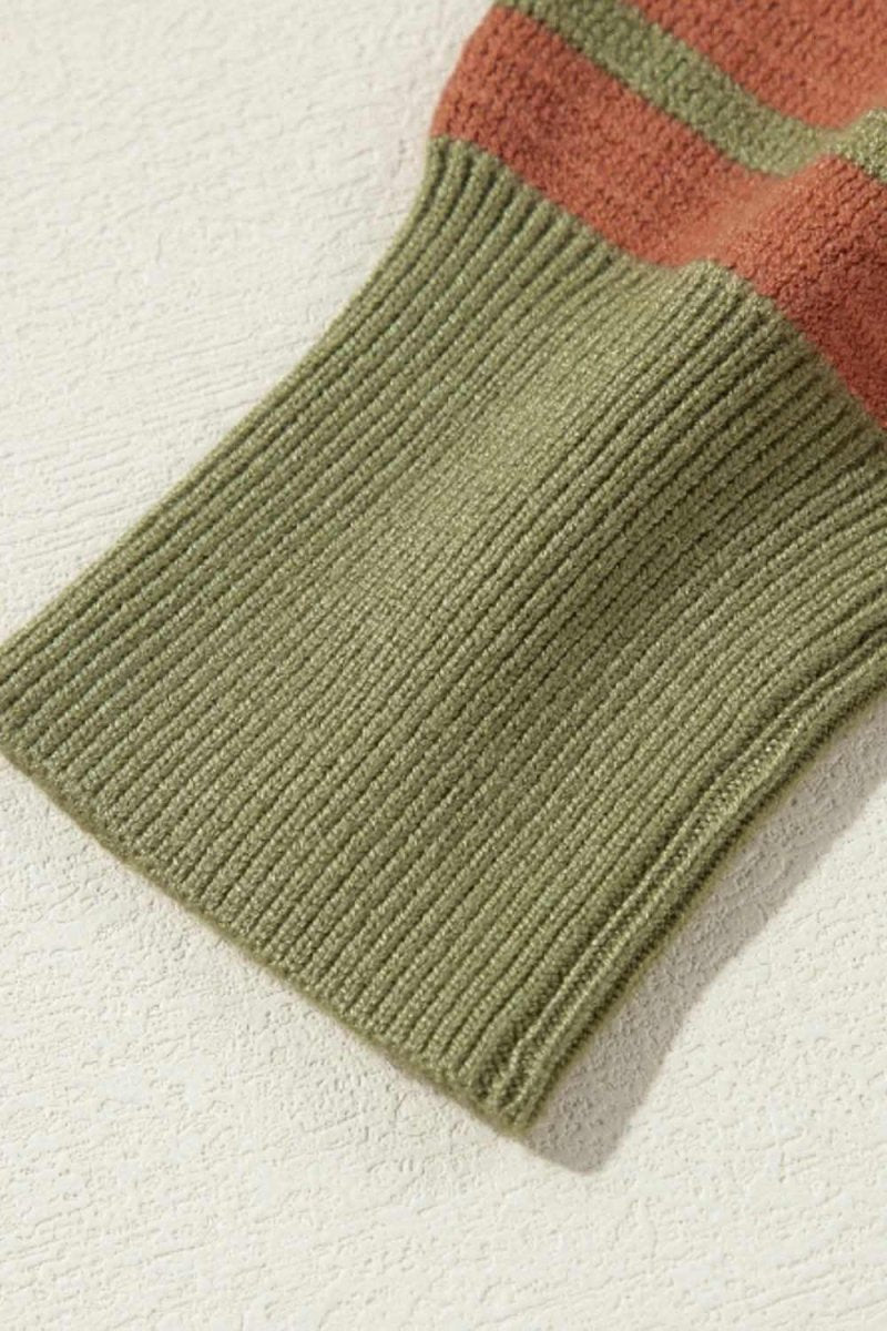 Striped Round Neck Long Sleeve Sweater - Love Salve 