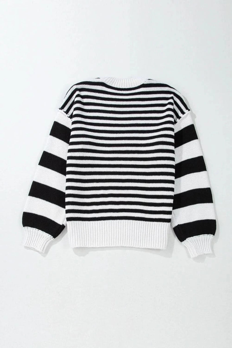 Striped Round Neck Long Sleeve Sweater - Love Salve 