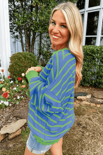 Striped Round Neck Long Sleeve Sweater - Love Salve 