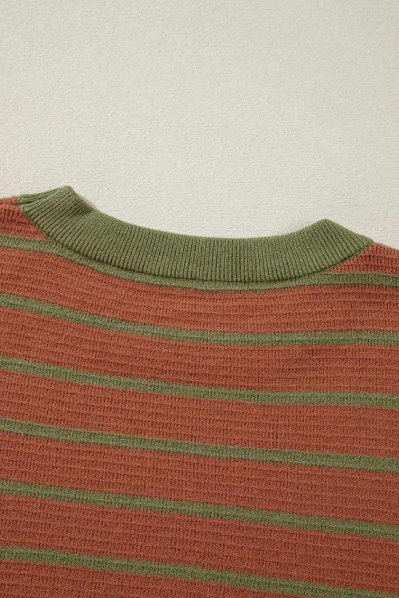 Striped Round Neck Long Sleeve Sweater - Love Salve 