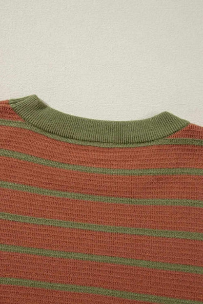 Striped Round Neck Long Sleeve Sweater - Love Salve 