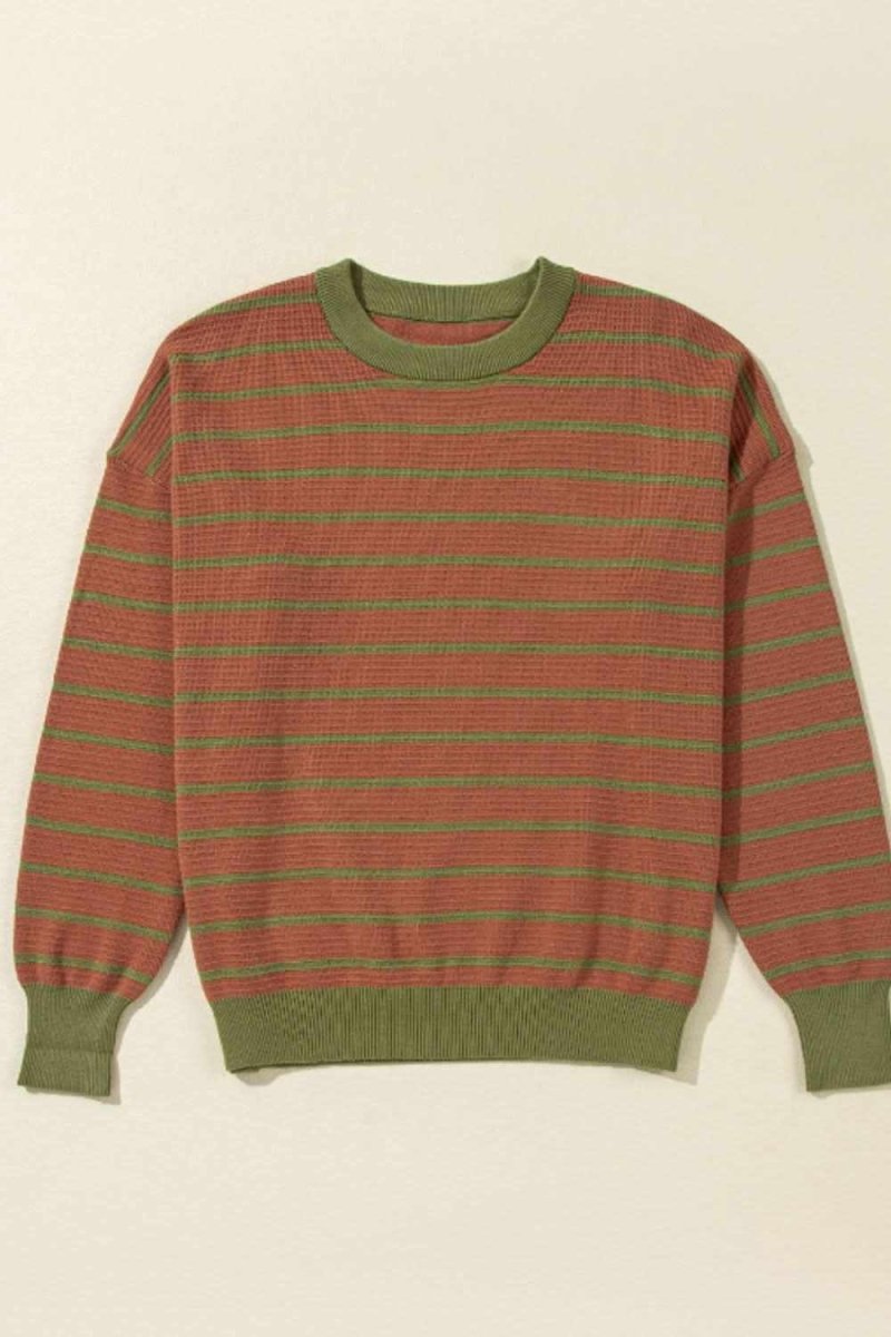 Striped Round Neck Long Sleeve Sweater - Love Salve 