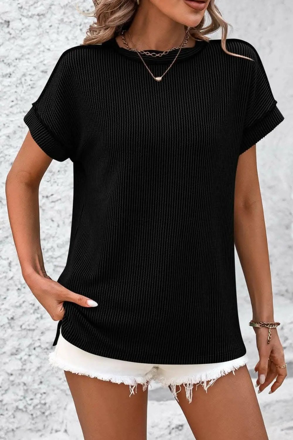 Chic striped ribbed tee with seams - Love Salve 
