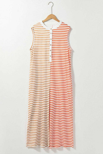 Striped Round Neck Sleeveless Jumpsuit - Love Salve