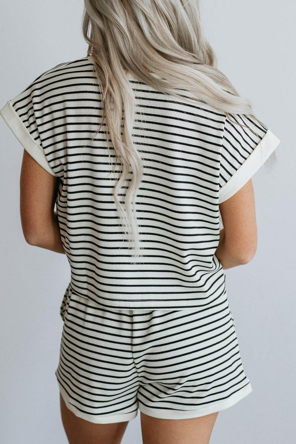 Striped Round Neck Top and Shorts Set - Love Salve