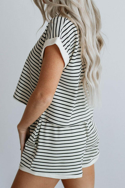 Striped Round Neck Top and Shorts Set - Love Salve