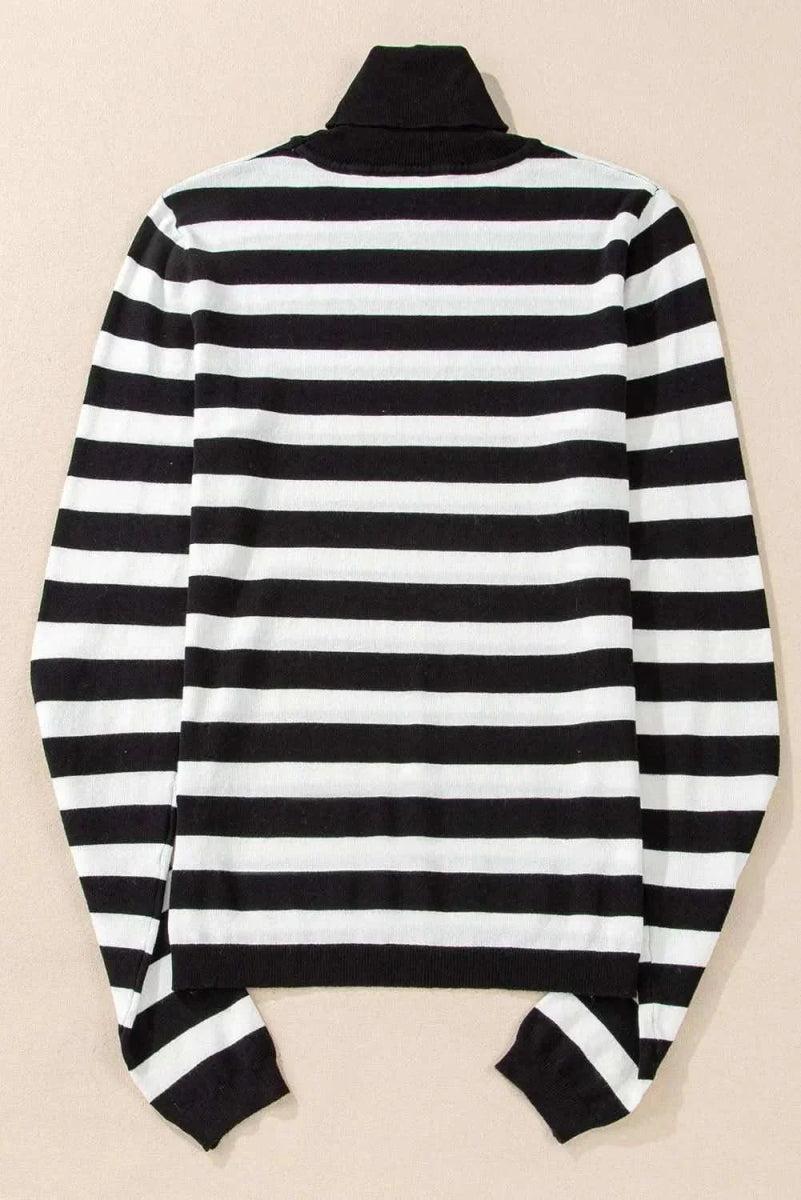 Striped Turtleneck Long Sleeve Knit Top - Love Salve 