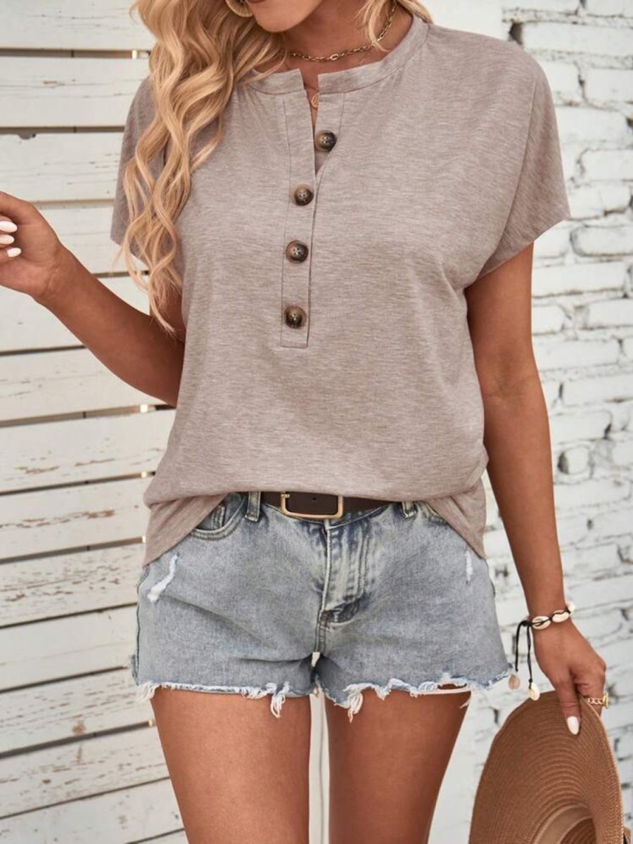 Stylish Half Button Short Sleeve Top for Women - Love Salve 