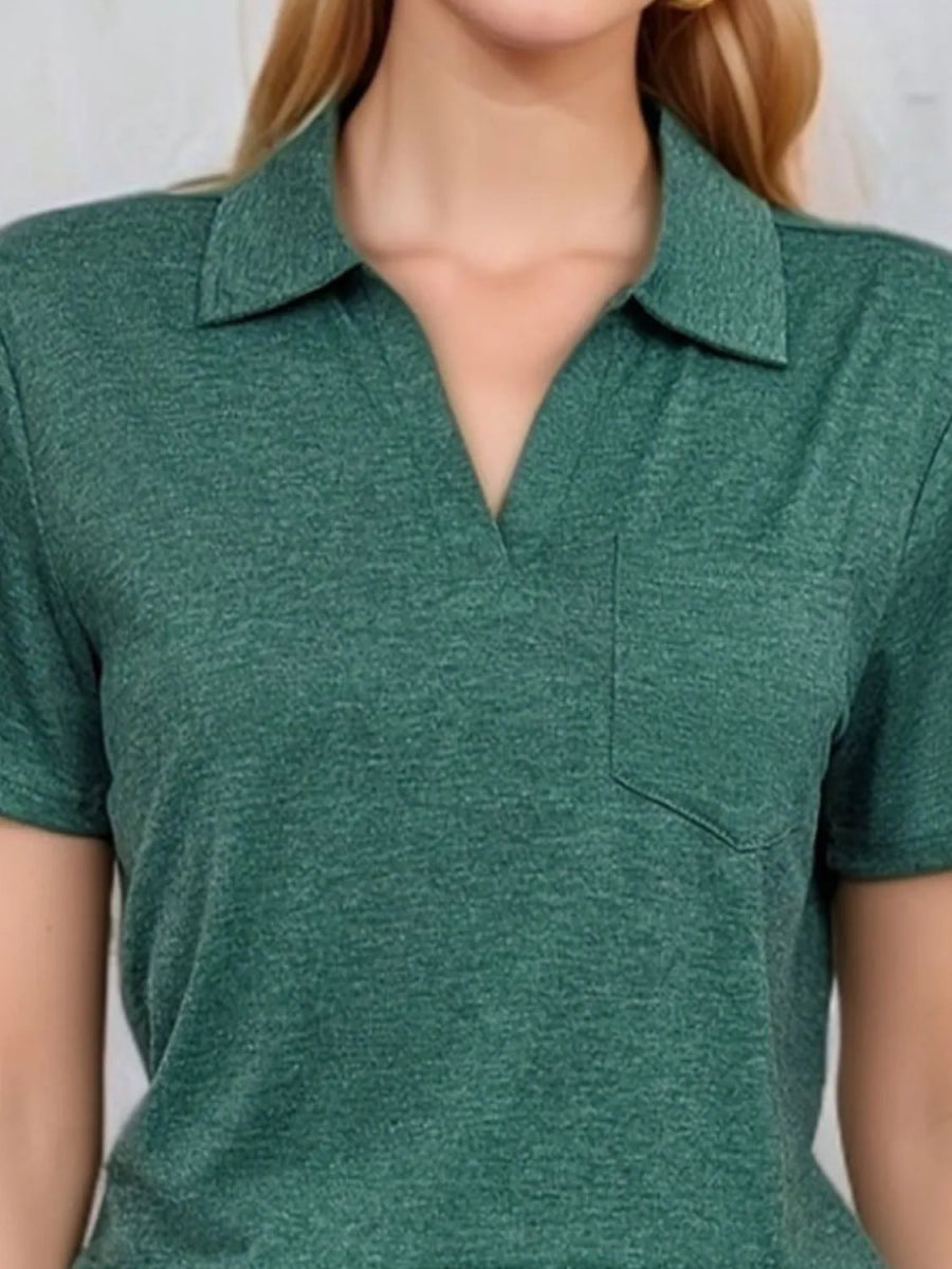 Stylish Johnny Collar Short Sleeve Top for Casual Wear - Love Salve