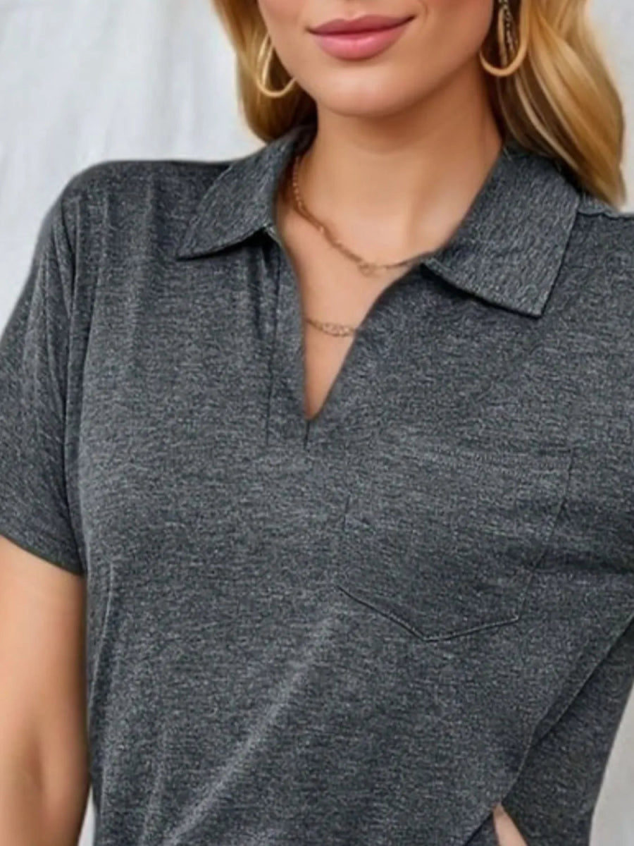 Stylish Johnny Collar Short Sleeve Top for Casual Wear - Love Salve