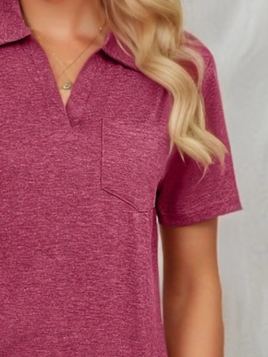 Stylish Johnny Collar Short Sleeve Top for Casual Wear - Love Salve