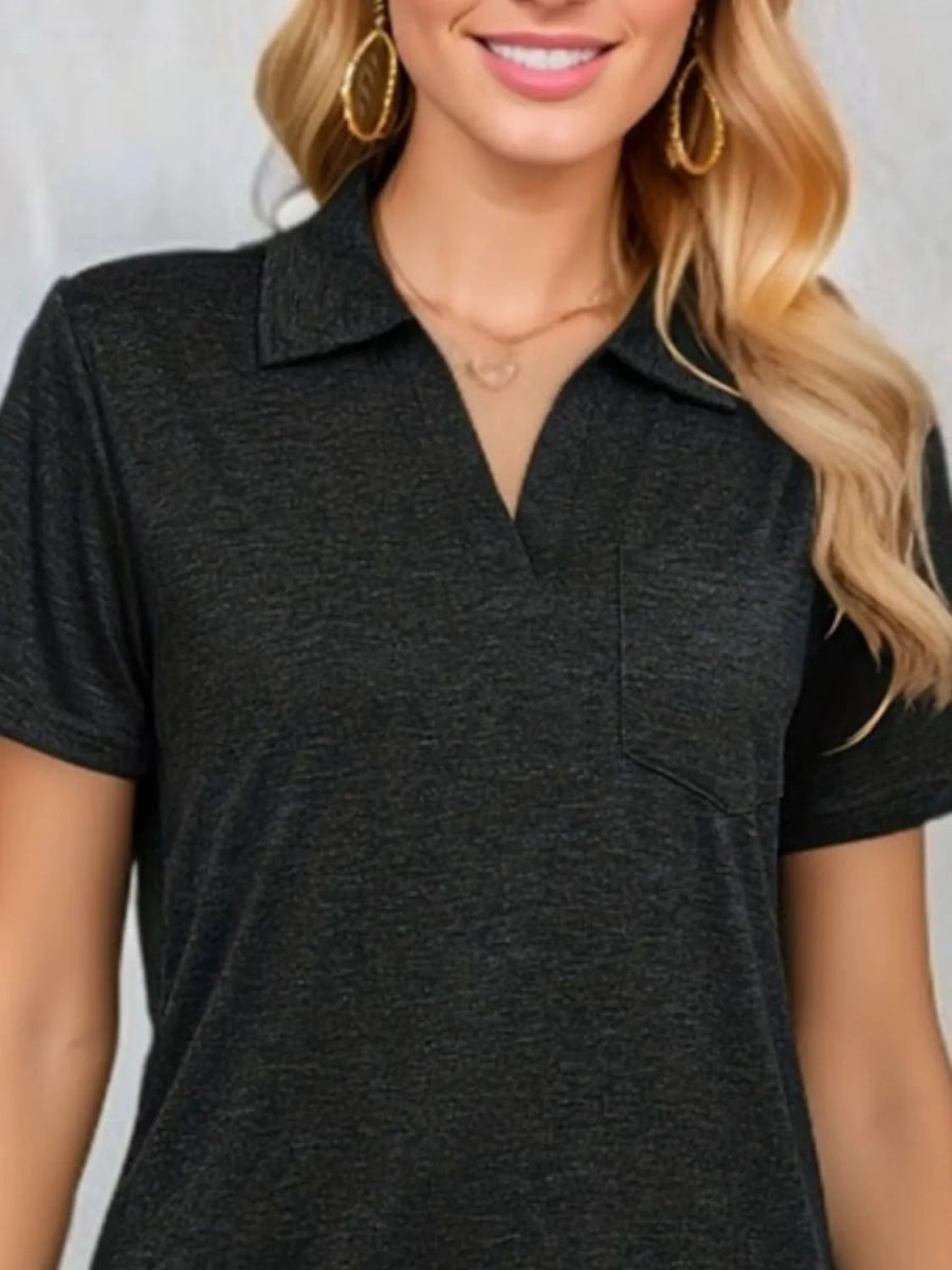 Stylish Johnny Collar Short Sleeve Top for Casual Wear - Love Salve