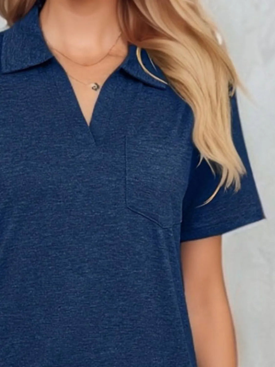 Stylish Johnny Collar Short Sleeve Top for Casual Wear - Love Salve