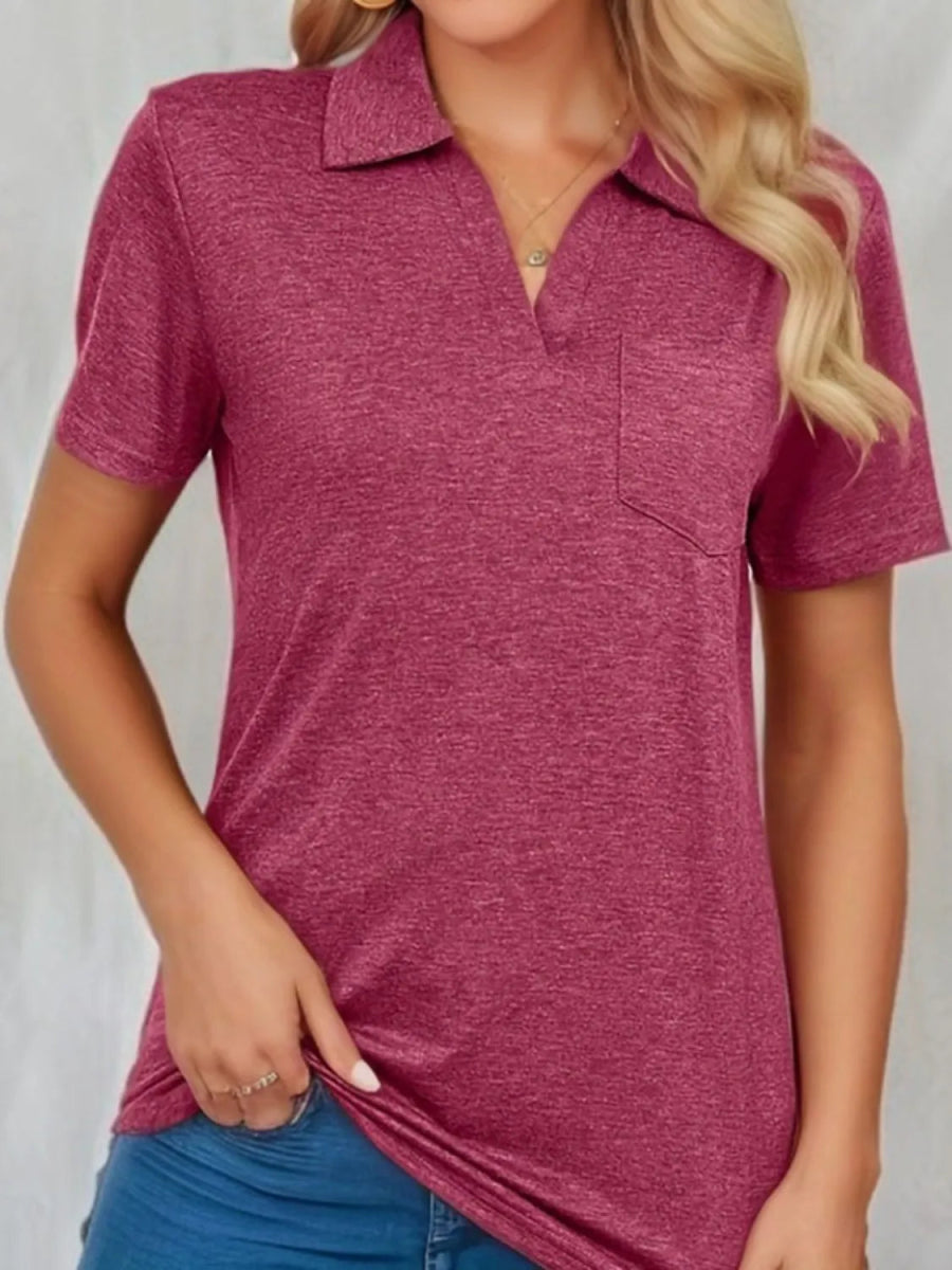 Stylish Johnny Collar Short Sleeve Top for Casual Wear - Love Salve