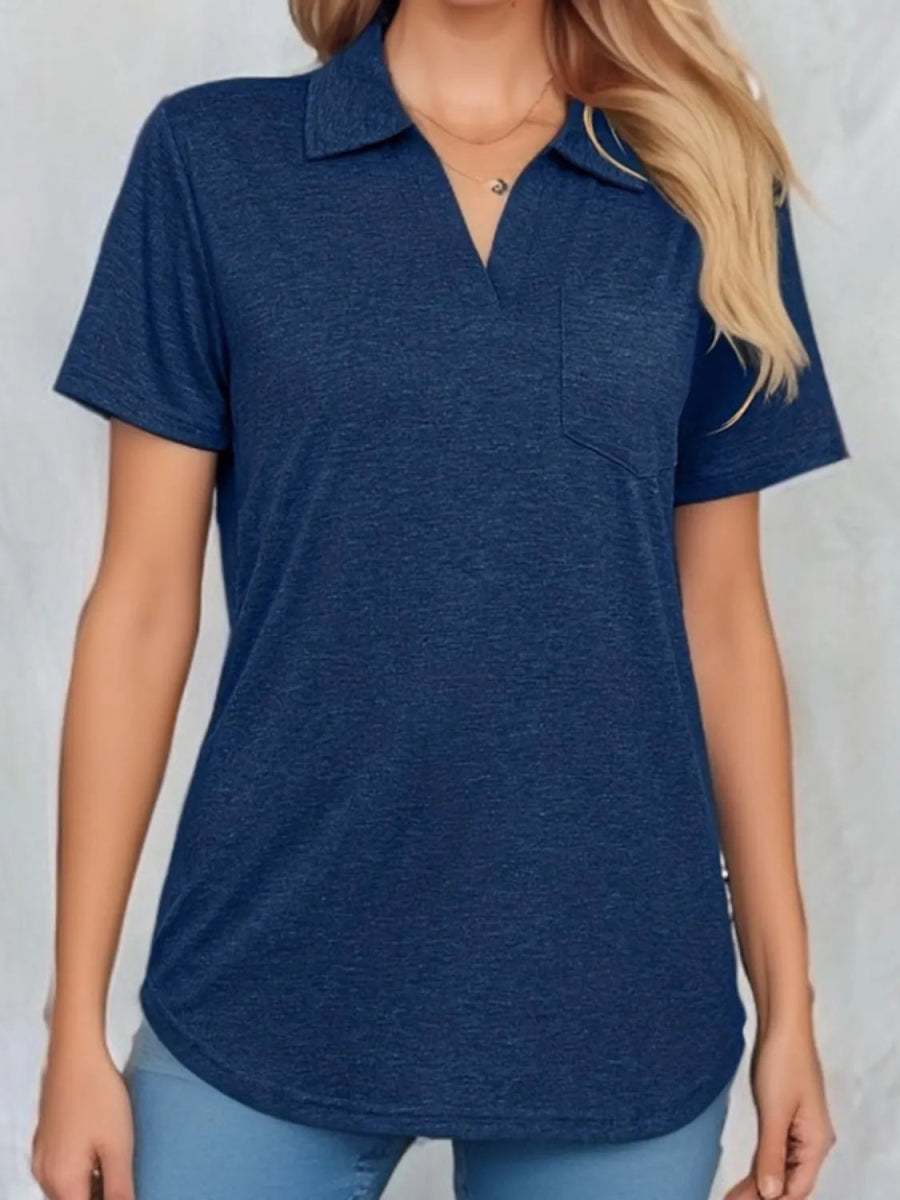 Stylish Johnny Collar Short Sleeve Top for Casual Wear - Love Salve