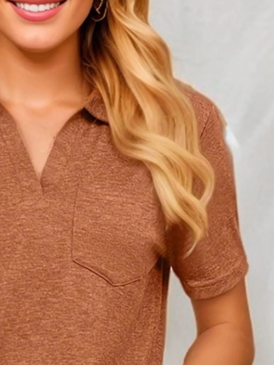 Stylish Johnny Collar Short Sleeve Top for Casual Wear - Love Salve