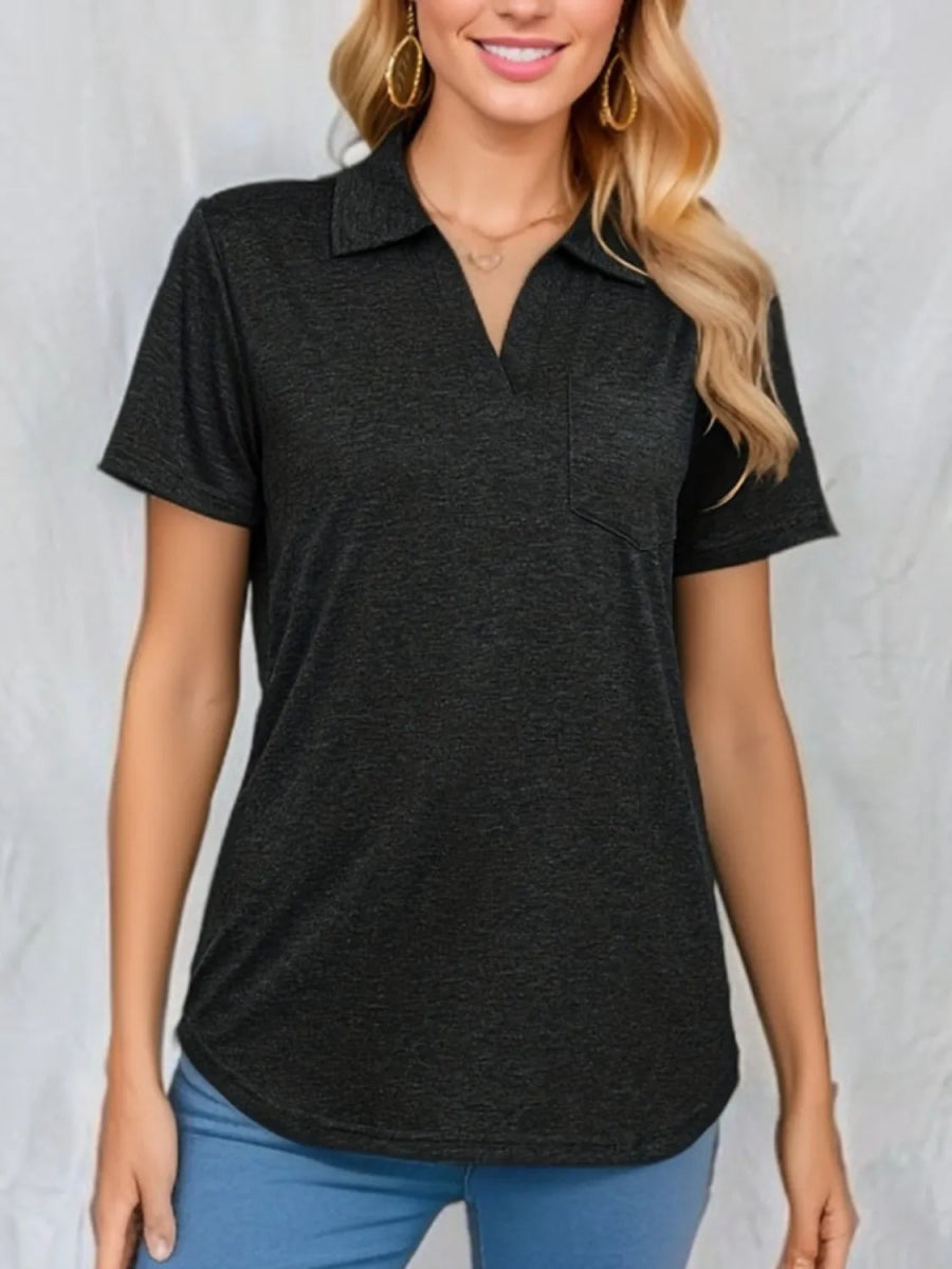 Stylish Johnny Collar Short Sleeve Top for Casual Wear - Love Salve