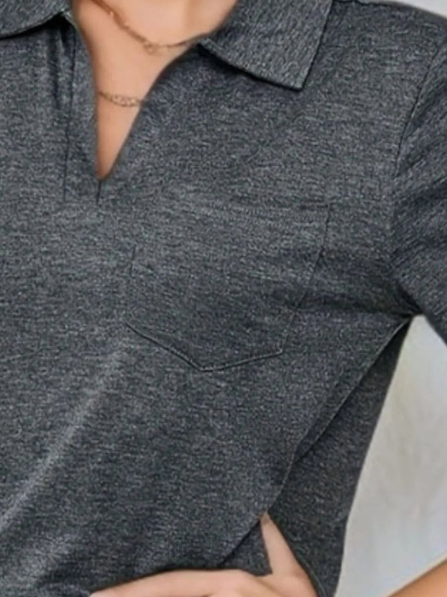 Stylish Johnny Collar Short Sleeve Top for Casual Wear - Love Salve