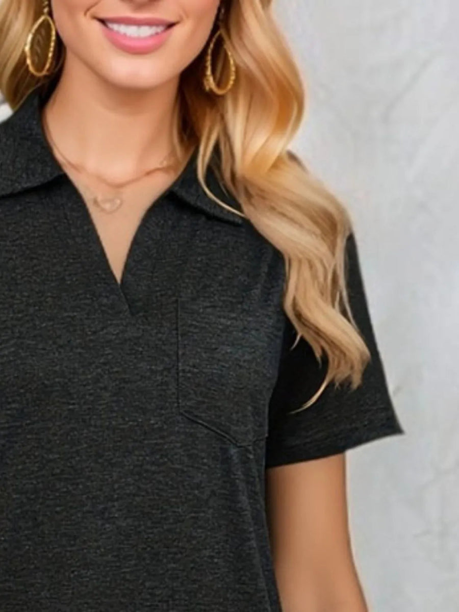 Stylish Johnny Collar Short Sleeve Top for Casual Wear - Love Salve