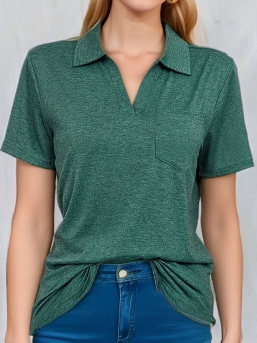 Stylish Johnny Collar Short Sleeve Top for Casual Wear - Love Salve