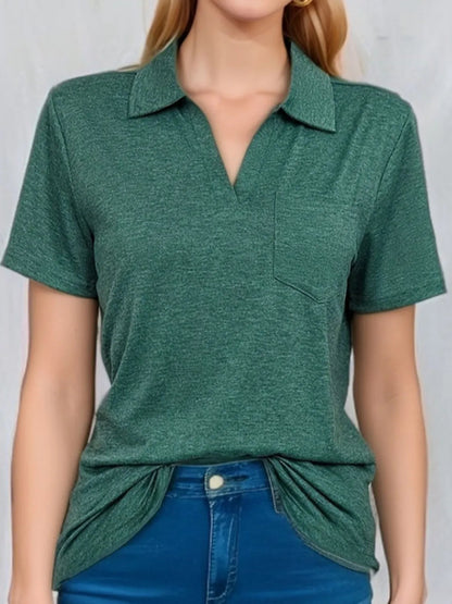 Stylish Johnny Collar Short Sleeve Top for Casual Wear - Love Salve