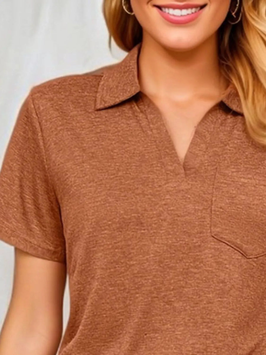 Stylish Johnny Collar Short Sleeve Top for Casual Wear - Love Salve