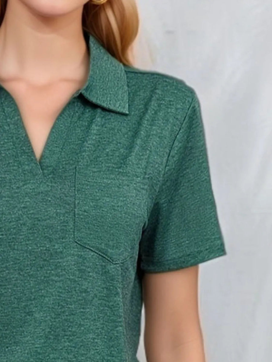Stylish Johnny Collar Short Sleeve Top for Casual Wear - Love Salve
