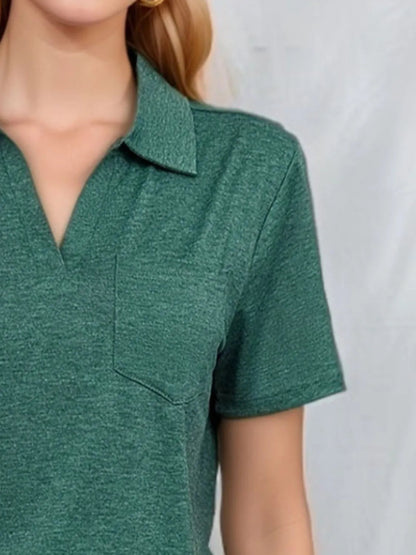 Stylish Johnny Collar Short Sleeve Top for Casual Wear - Love Salve