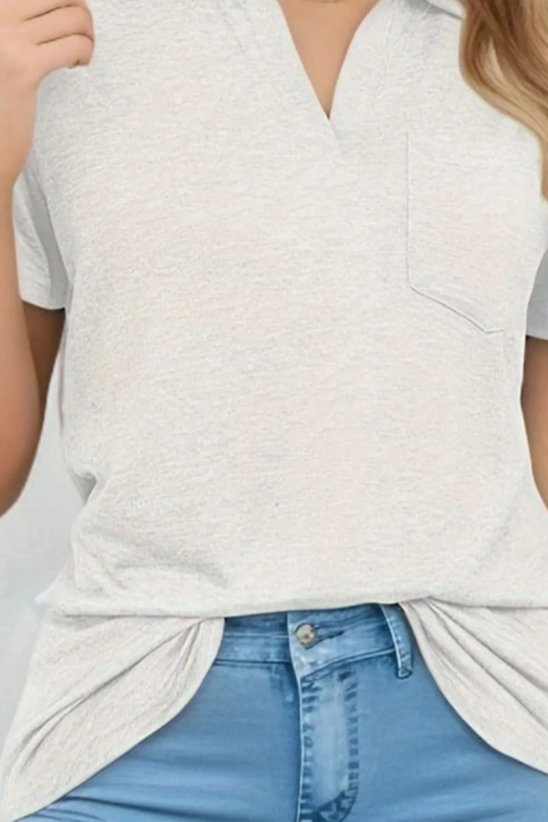 Stylish Johnny Collar Short Sleeve Top for Casual Wear - Love Salve