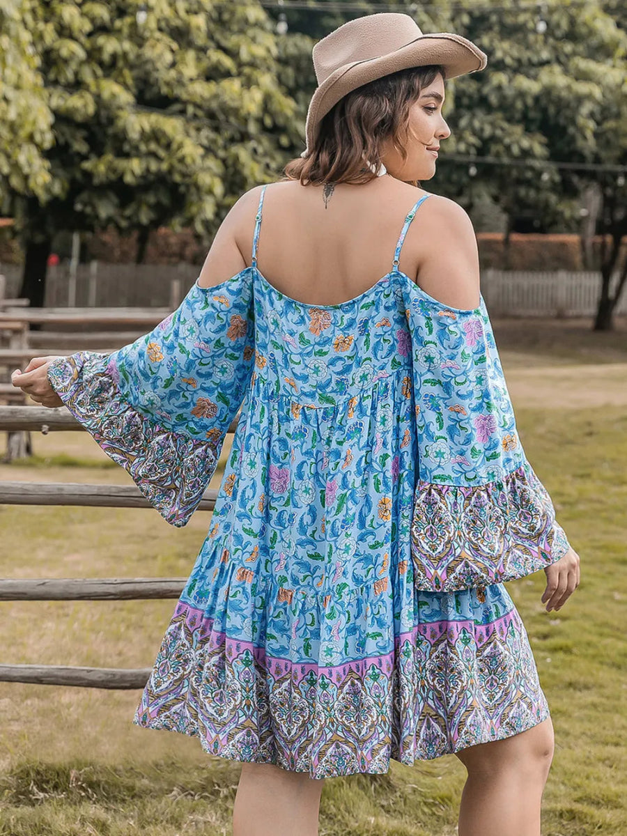 Stylish Plus Size Printed Long Sleeve Mini Dress for Women - Love Salve 