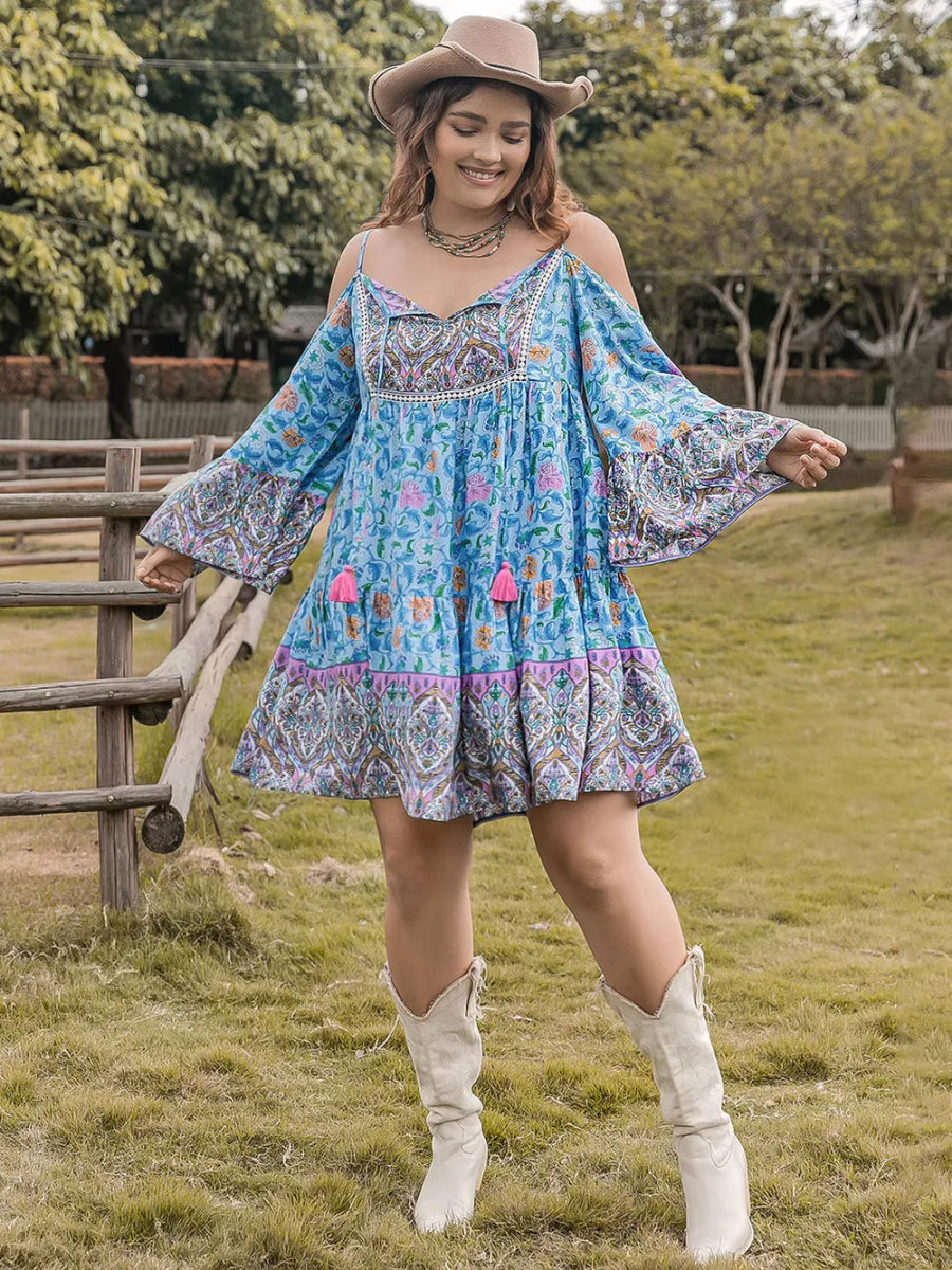 Stylish Plus Size Printed Long Sleeve Mini Dress for Women - Love Salve 