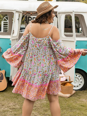 Stylish Plus Size Printed Long Sleeve Mini Dress for Women - Love Salve 