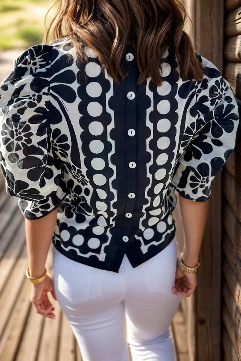 Stylish Printed Round Neck Half Sleeve Blouse for Women - Love Salve 