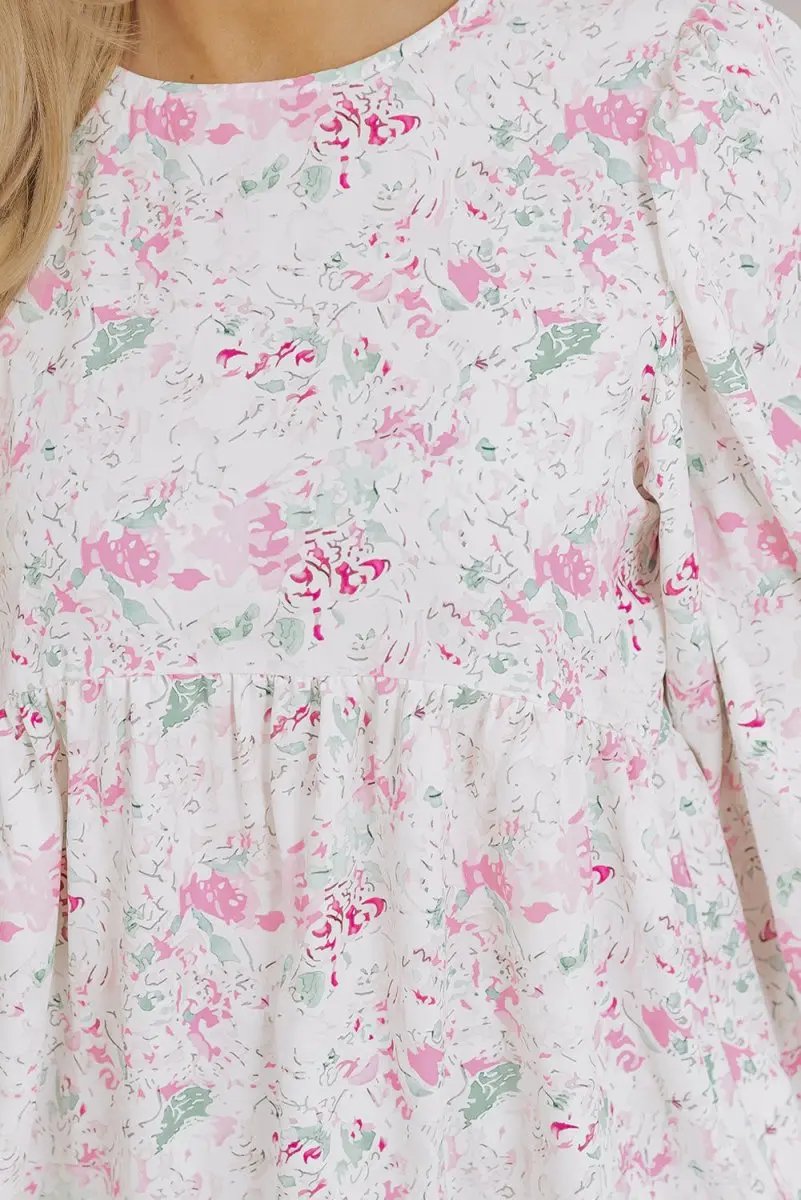 Stylish Printed Round Neck Long Sleeve Blouse for Women - Love Salve 