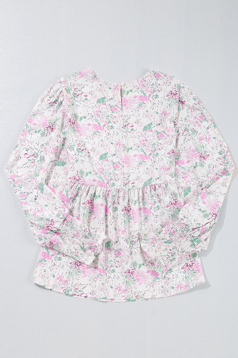 Stylish Printed Round Neck Long Sleeve Blouse for Women - Love Salve 