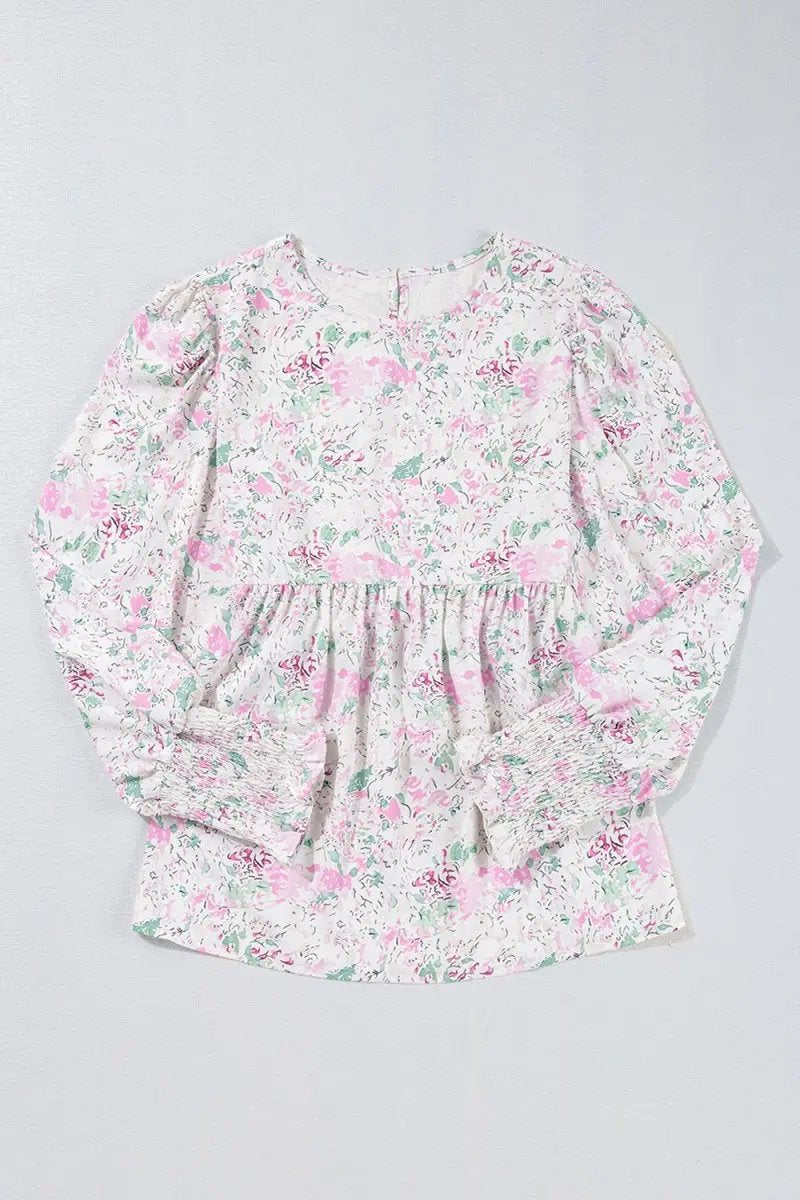 Stylish Printed Round Neck Long Sleeve Blouse for Women - Love Salve 