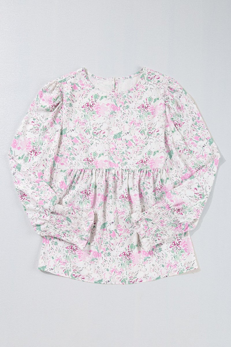 Stylish Printed Round Neck Long Sleeve Blouse for Women - Love Salve 