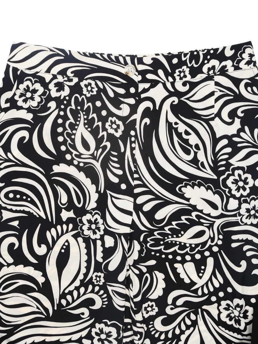 Stylish Printed Wide Leg Pants with Pockets and Buttons - Love Salve 