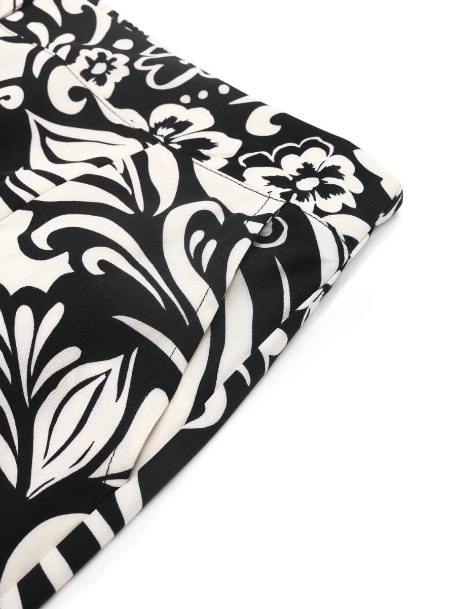 Stylish Printed Wide Leg Pants with Pockets and Buttons - Love Salve 