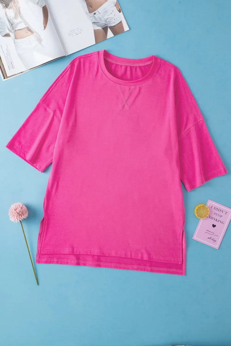 Stylish Slit Round Neck Half Sleeve T-Shirt for Women - Love Salve 