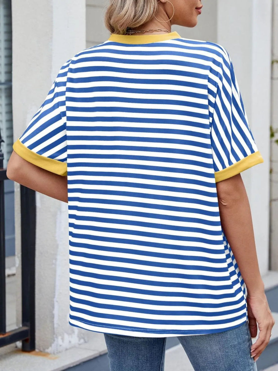 Stylish Striped Round Neck Half Sleeve T-Shirt for Women - Love Salve 