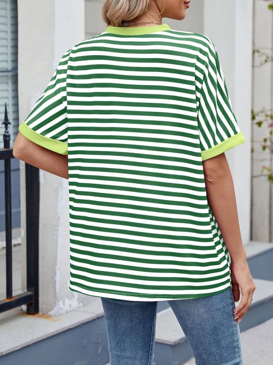 Stylish Striped Round Neck Half Sleeve T-Shirt for Women - Love Salve 