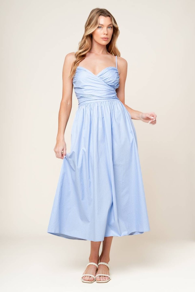 SUMMER INVITE PASTEL BLUE WOVEN MIDI DRESS - Love Salve