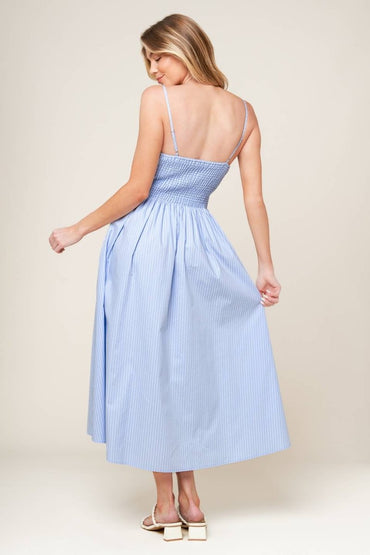SUMMER INVITE PASTEL BLUE WOVEN MIDI DRESS - Love Salve