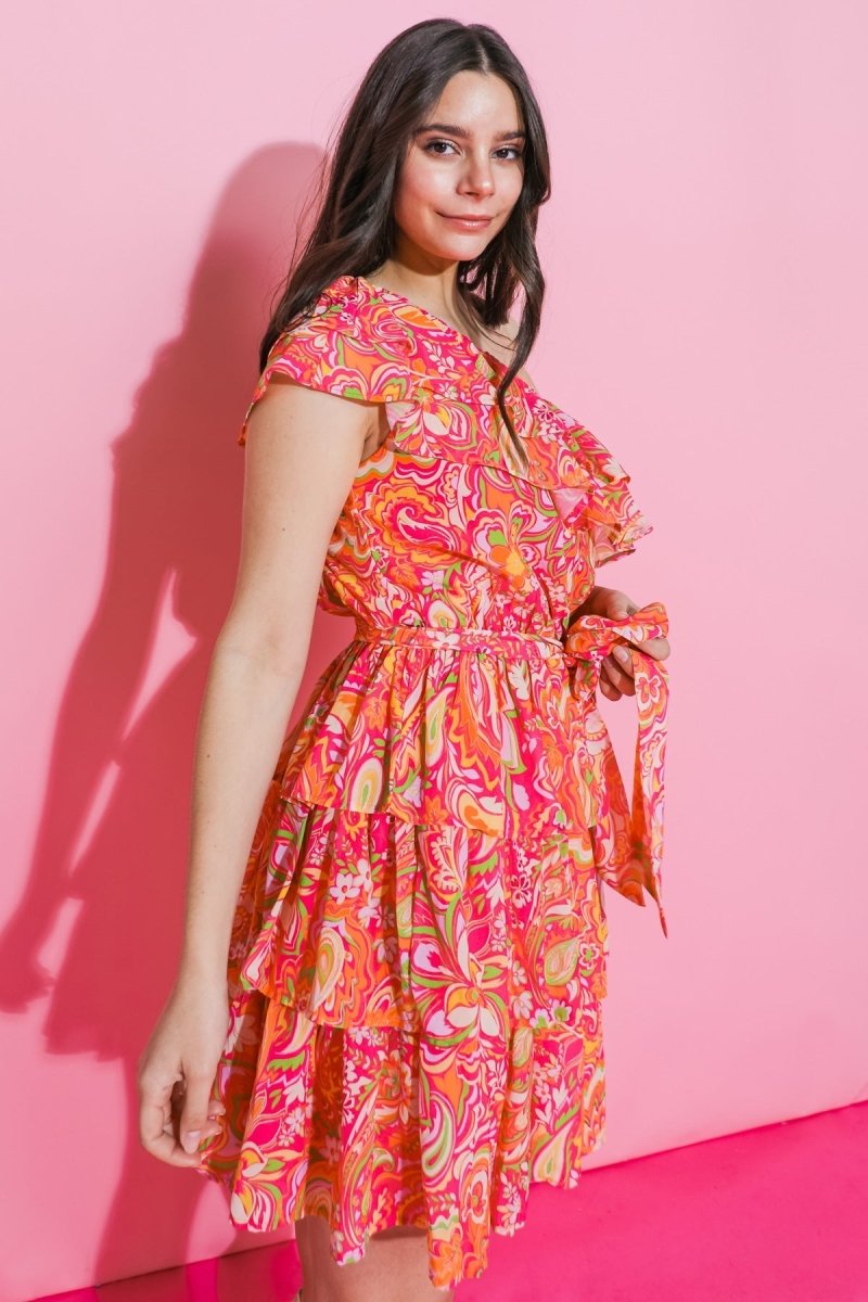 SUNFLOWER FIELDS ONE SHOULDER MINI DRESS - Love Salve