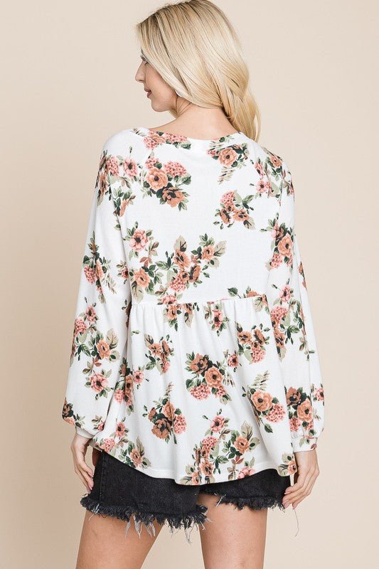 Super Lady Full Size Babydoll Floral Boat Neck Blouse - Love Salve 