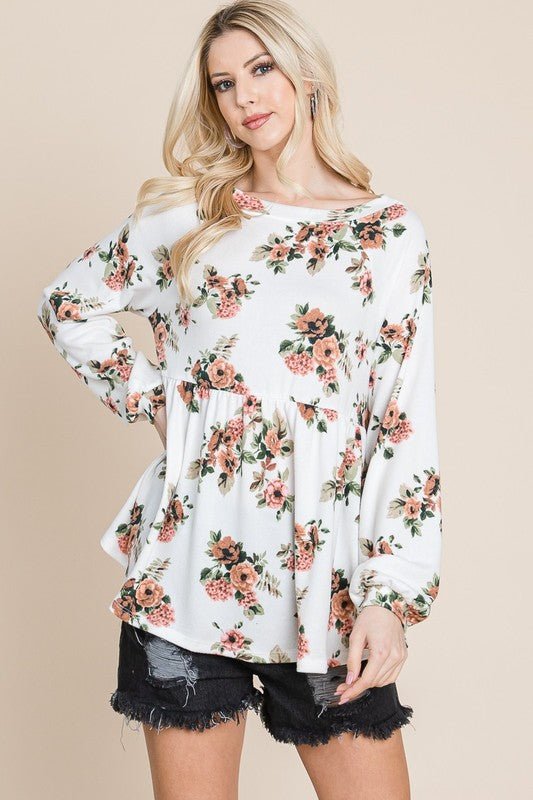 Super Lady Full Size Babydoll Floral Boat Neck Blouse - Love Salve 